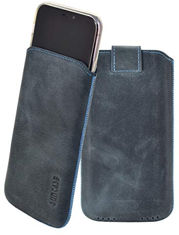 Suncase ECHT Leder Tasche kompatibel mit iPhone 11 (6.1) mit ZUSÄTZLICHER Transparent Hülle | Schale | Silikon Bumper Handytasche (mit Rückzugsfunktion und Magnetverschluss) in Pebble Blue