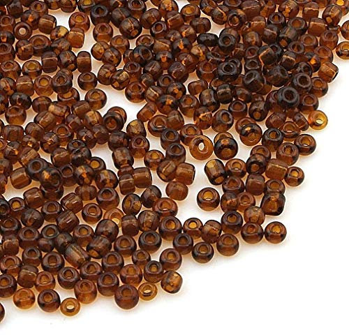 Perlin Rocailles Glasperlen Indianerperlen Saatperlen Pony Perlen 3mm Transparent 14 Farben 8/0 Klar Mini Rund Seed Beads 3300 Stk (Dunkelbraun)