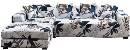 ShowyLive Sofa Überzug Couch Überzug 2er Set für Ecksofa L-Form Sofabezug 3 Sitzer+3 Sitzer, mit 4 Stück Kissenbezug, Blume