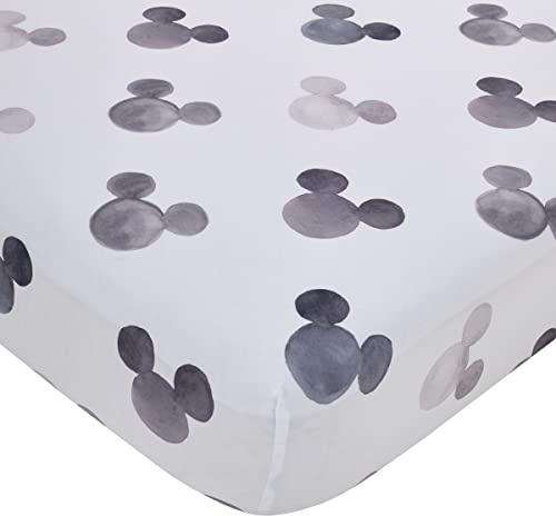 Disney Mickey Mouse Spannbetttuch für Kinderbett, Polyester, Schwarz, Weiß und Grau, Aquarell, Mickey-Ohren