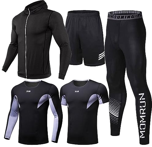 BOOMCOOL 5pcs Trainingsanzug Herren Activewear Laufshirt Schwitzanzug Sportbekleidung Schwitzanzug Kompressionshose Fitness Kleidung Traningsanzuganzug Strumpfhosen