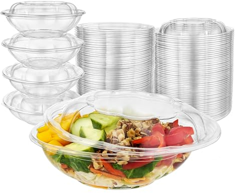 Stock Your Home 18oz Clear Plastic Salad Bowls with Lids Disposable (50 Pack) Mini Takeout Container with Snap on Lid for Fruit Salads, Quinoa, Lunch and Meal Prep, Acai Bowl, To-Go Party Containers