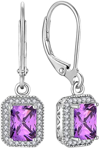 YL Damen Ohrhänger 925 Sterling Silber Februar Geburtsstein Amethyst Quadrat Ohrringe