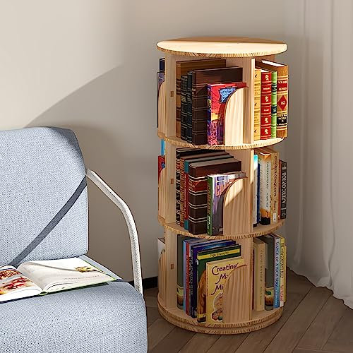 Lexza Drehbares Bücherregal mit 3 Ebenen, 360° Display, drehbares Bücherregal für Kinder und Erwachsene, drehbares Bücherregal Turm für Vorschüler, Klassenzimmer, Kinderzimmer, Schlafzimmer,