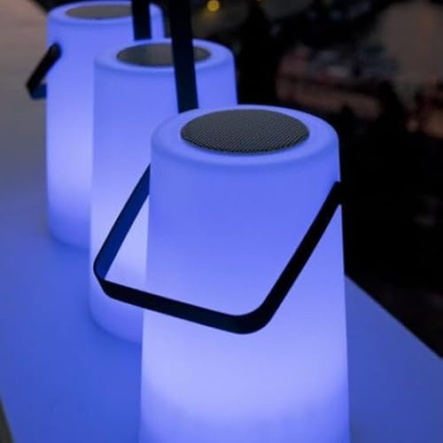 Moovere Enceinte avec lumière portable nomade 30 cm Play avec batterie rechargeable lumière blanche + RVB pour extérieur et intérieur pour la terrasse, le salon et le patio