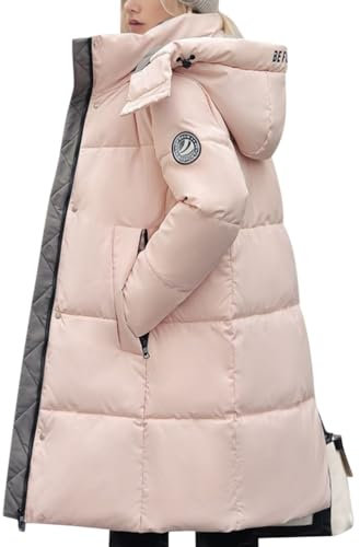ORANDESIGNE Manteau Femme Hiver Chaud Chic Long Blouson Matelassé Légère Veste Duveteux Mi-Saison Doudoune Ultra Legere Avec Capuche Décontractée Mode Hoodie Puffer Jacket Rose XL