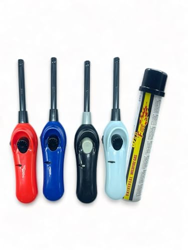 Clearfee Feuerzeuge Set: 4 Stück Stabfeuerzeug inkl. 65ml Universal Feuerzeuggas | Nachfüllbar Kaminfeuerzeug, Feuerzeug lang, flexibel Gasanzünder BBQ-Kerze-Anzünder (Standart)