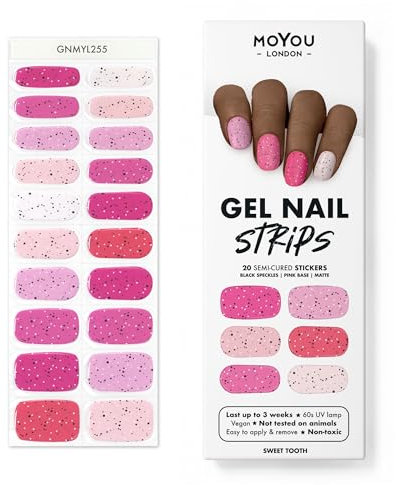 MOYOU LONDON Semi Cured Gel Nail Strips - 20 Pcs. Nail Wraps for Salon-Quality Manicure - Works with Any UV Lamp - Easy to Apply, Trim, & Remove Gel Stickers