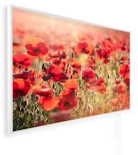 Könighaus Infrarotheizung – 4 Jahreszeiten – TÜV SÜD - 1200 Watt + Könighaus Thermostat - Weißer Rahmen (Frühling Motiv: 05. Mohn)