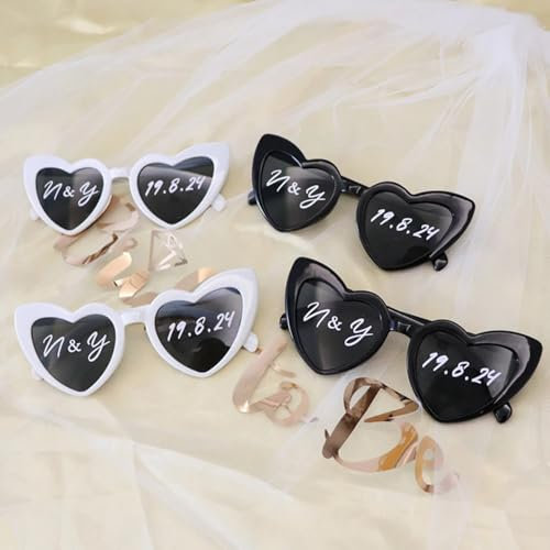 Personalisierbare Sonnenbrille-Hochzeitsaufkleber, selbstgemachte Sonnenbrillen-Aufkleber, individueller Name und Datum, Vinyl-Aufkleber, Sonnenbrillen-Aufkleber, Braut, Junggesellinnenabschied,