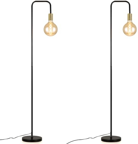 CBJKTX 2ER Stehlampe Wohnzimmer Vintage Standleuchte Schwarz Gold mit Fußschalter Industrial Metall Stehleuchte Design Wohnzimmerlampe für Schlafzimmer Büro (Ohne Leuchtmittel)