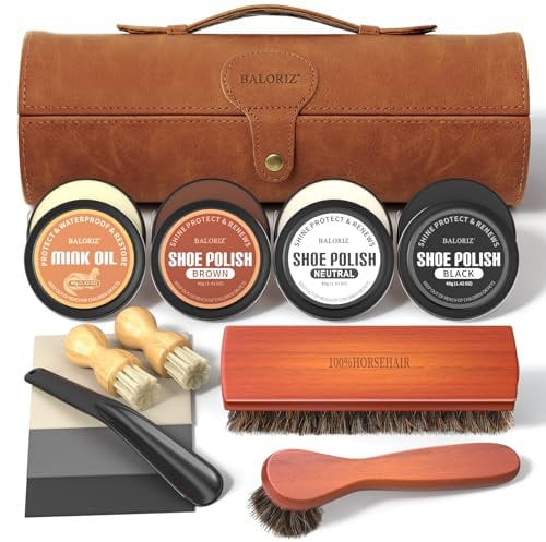 BALORIZ Schuhcreme & Pflegeset, Schuhputzset für Leder mit Schuhbürsten, Schuhcreme für Lederstiefel, Schuhpflege und -reinigung als Geschenk für Männer und Frauen Vatertags-Geschenkset