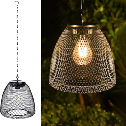 KZT Solarlampen für Außen Solar Hängelampe IP44 Wasserdicht Metall Solarleuchten Garten Deko Solar Laterne LED Warmweiß Vintage Hängeleuchte für Draußen Balkon Camping Rasen Terrasse Außenleuchten