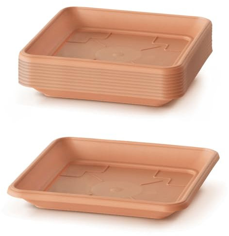IMJ-Global Set di 10 Sottovasi Quadrati Terra PKWT in Plastica 27x27x3,8 cm da Interno Esterno Colore Terracotta Design Classici