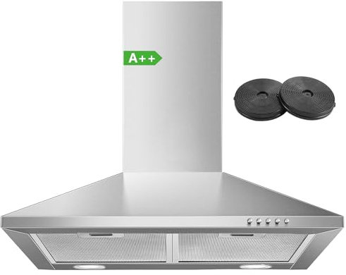 SNDOAS Dunstabzugshaube 60cm, Edelstahl Wandmontage Wandhaube A++ mit 350 m³/h Starker Saugleistung, inkl. Aktivkohlefilter, 3 Leistungsstufen, Einstellbarer Kamin, LED-Licht, Abluft/Umluft