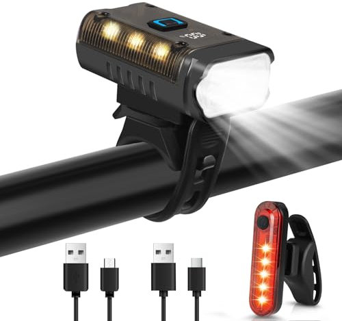 Ainiv Luces Bicicleta Delantera y Trasera, 5 Modos Luz Delantera Bicicleta Potente LED, Tipo C Impermeable Luz Bicicleta, Linterna Bicicleta para Bicicleta de Carretera, Ciclismo de Montaña, Pesca