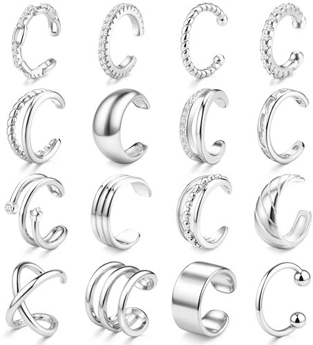 JeweBella Faux Piercing Oreille Ear Cuff Réglables Manchette Oreille Femme Or/Argent Non Piercing Faux Helix Cartilage Boucles d'Oreilles Clip 14K Plaqué Or Boucle Oreille Sans Trou