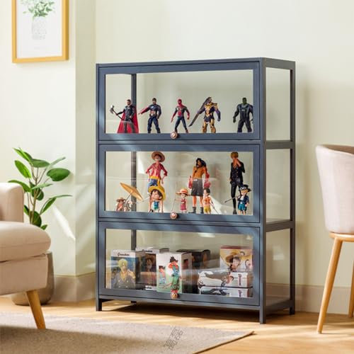 Vitrine de Collection, Vitrine de Collection Acrylique,Résistant à La Poussière, Cadre en Bambou Naturel, Idéal pour la Maison et Le Bureau (Black, 3-floors-60cm)