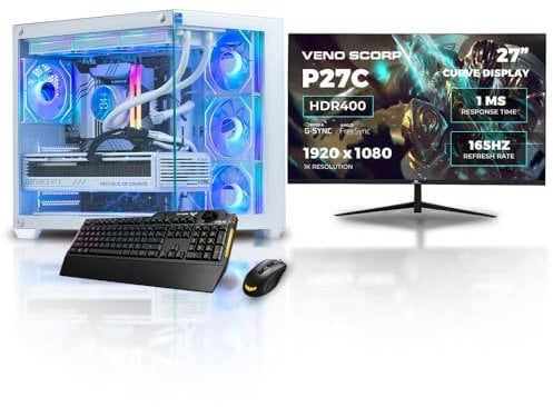 Veno Scorp PC 27 Gaming Bundle - Intel Core i7 14th Gen Nvidia Geforce RTX 5080 16GB GDDR7 Graphics Card - Corsair 32GB 6000Mhz DDR5 Ram - 2TB NVMe - 850W Gold PSU - Wi - Fi - Nemesis 7 ARGB White