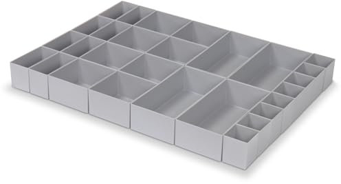 1a-TopStore 28-tlg. Schubladen-Einsatzkästen-Set, für Schubladen von Material- und Werkzeugschrank-Schubladen, 63 mm hoch, 600x440x63 mm (LxBxH) (Grau)