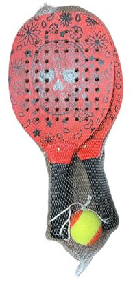 Juego de pala de pádel con diseño de calavera rosa, incluye pelota de tenis