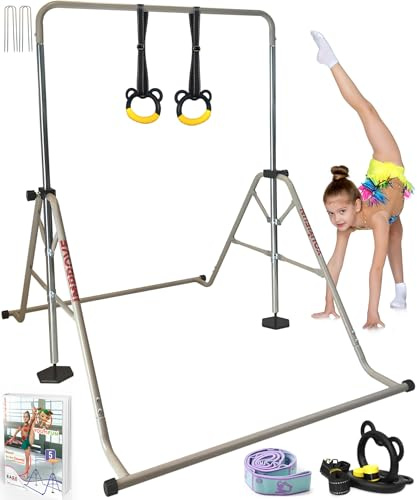 YOUTIFUN Gymnastics Bar Set 157cm Foldable with 5 Sturdy Adjustable Heights | 62 Inch Gymnastics bars sets for kids 3 to 12, 5 Height Gym bar, Kids Gym Equipment, Foldable Design
