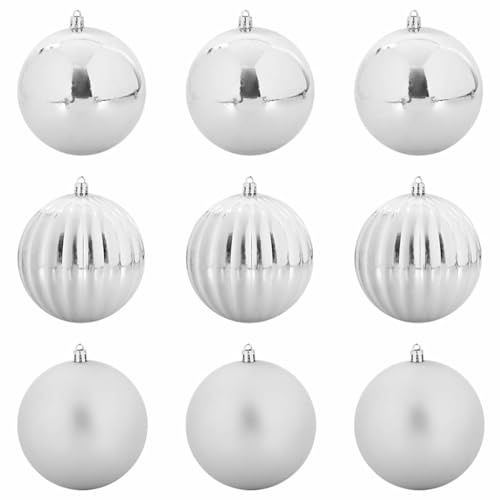 vidaXL Christmas Bauble Set 9 pcs Silver, Living Room Decor, Traditional Christmas Baubles, Modern Ornaments, Holiday Tree, Elegant Seasonal Decorations