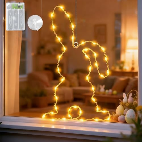 Pipihome Osterdeko Led Fenster Licht, Lichterkette Ostern Fensterbeleuchtung mit Timer Batterieantrieb, Frühlingsdeko & Ostern Deko zum Aufhängen für Fenster Deko Innen Draußen Garten
