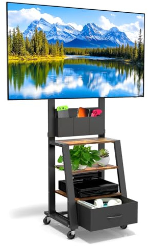 Mobile porta TV con ruote, cassetto e 3 ripiani per TV piatti/curvi da 23-60, mas 72 kg, per LCD/LED/OLED. Carrello mobile con altezza regolabile per casa, ufficio e esterni, VESA mas 400x400mm