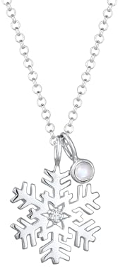Elli Halskette Silber 925 Schneeflocke Plättchen Anhänger Kette Topas Mondstein Damen Schmuck Geschenke für Frauen Mädchen Mama Freundin, Silberkette Länge 45 cm