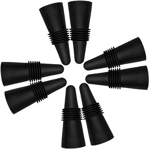 CNYMANY Lot de 8 Bouchons de vin en Silicone réutilisables pour Bouteille de Boisson avec Bouchon en liège pour Garder Le vin Frais - Noir