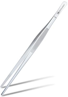MSY BIGSUNNY Pinzette da cucina da 21,5 cm, pinzette sottili in acciaio inox, pinzette per alimenti, multifunzione, punte seghettate di precisione, pinze da cucina