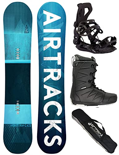AIRTRACKS Snowboard Set Board Blue Drifter Wide Hybrid Rocker 155 + Snowboard Bindung Master + Boots Star Black 43 + Sb Bag