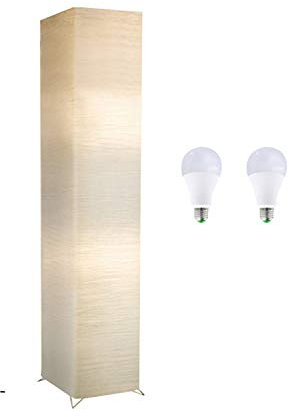 ACMHNC LED Lampadaire Sur Pied Salon Papier, E27 Lampe Sur Pied Chambre Avec Abat-Jour En Papier, 2 Flammes Lampe De Lecture Moderne Lampe De Sol Papier Lumière Chaude,Max.40 Watt,H: 123Cm,Beige