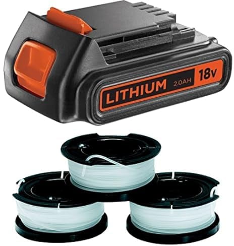 BLACK+DECKER Batterie Lithium 18V 2 Ah, Compatible avec Tous Les Outils 18V, sans Effet Mémoire & Lot de 3 Bobines de Rechange pour Coupe-Bordures, 3 x 10 m de Fil en Nylon, Fil de ⌀1,5 mm