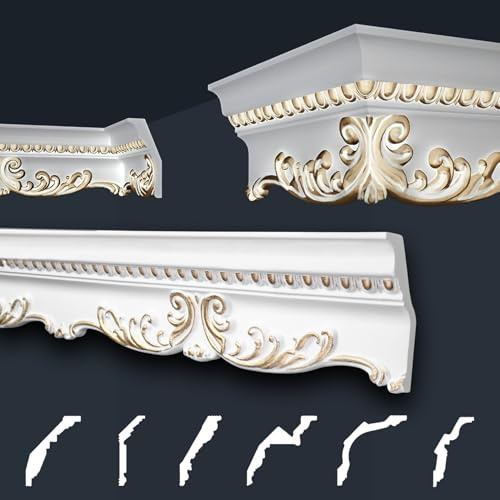 Marbet Deckenleisten gold Sparpaket aus Styropor EPS - Stuckleisten gemustert, im traditionellen Design - (2 Meter B-36 G) Stuck Styroporprofile Zierleisten