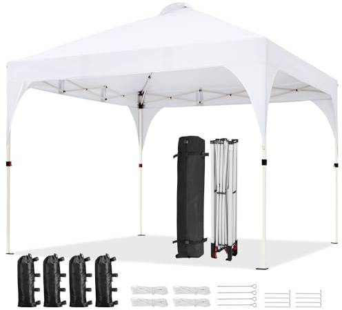 Yaheetech Gazebo da Giardino 3 x 3 M Impermeabile Pieghevole Tendone in Ferro e Tela Oxford con Paletti/Corde per Spiaggia/Uso Commerciale/Patio/Campagna/Veranda Bianco