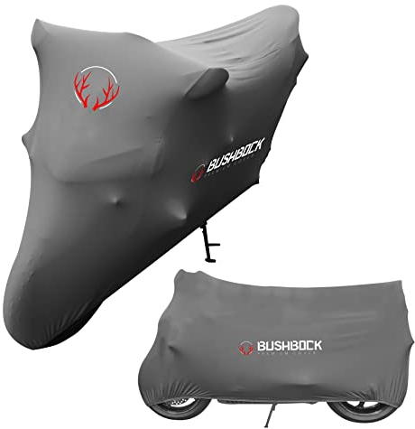 BUSHBOCK® Premium Cover Indoor Motorrad Abdeckplane-Staubschutz-elastischer, atmungsaktiver Samt-Stretchstoff (XL-XXL, Grau)