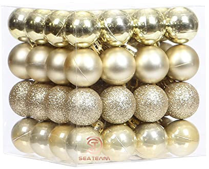 Sea Team 64-Pack Christmas Ball Ornaments with Strings, 30mm/1.18-Inch Mini Size Baubles, Shatterproof Plastic Christmas Bulbs, Hanging Decorations for Xmas Tree, Holiday, Wedding, Party, Gold