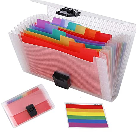Cartella Portadocumenti Espandibile Piccolo Portatile A6 Porta Documenti in Plastica con 13 Tasche Cartelle a Soffietto Espandibili per Casa Scuola e Viaggio di Lavoro
