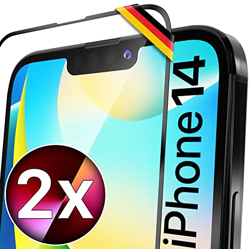 UTECTION 2x Full Screen Schutzglas für iPhone 14 | Perfekte Passform vom deutschen Anbieter | Kinderleichte Anbringung > keine Blasenbildung, ultimative Glashärte für Langzeitschutz, 2 Stück