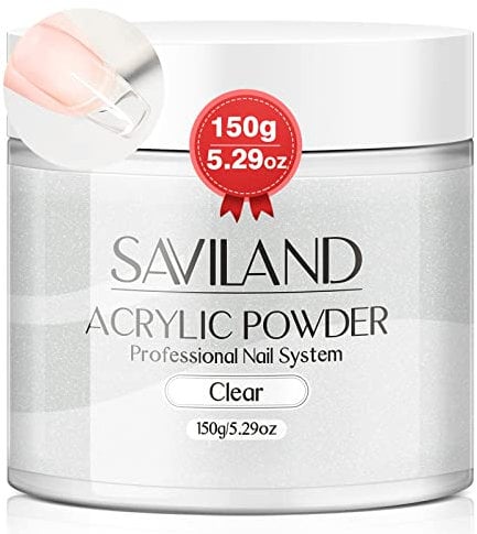 Saviland Acrylic Powder - 150g Clear Acrylic Nail Powder Polymer for Salon Nail Extension, French Manicure & Nail Carving