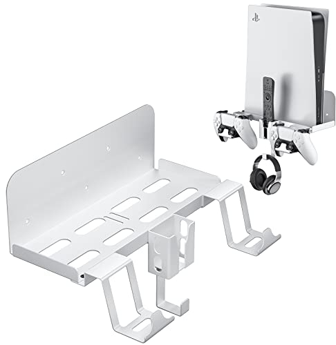 Aceshop Wandhalterung PS5,5 IN 1 Wandhalterung Set für Playstation 5 (Disc und Digitale) Robust Stahl Wandhalterung für PS5 Controller mit abnehmbarem Controller-Halter Kopfhörer-Aufhänger (Weiß)