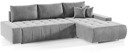 FEDVE Ecksofa mit Schlaffunktion Anthrazit - Dhaka – Praktisches Schlafsofa mit Bettkasten Rechts – Gemütlich Rückenkissen Sofa mit Bettfunktion – Sofa L Form zum Salon für Viele Jahr
