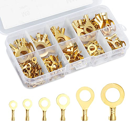 Ring Kabelschuhe 150 Stück Ring-Terminals Messing Ringkabelschuh Kit M3 M4 M5 M6 M8 M10 Steckverbinder Sortiment mit Kunststoffbox für Auto Fabrik Werkstatt Zuhause