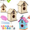 DIY Vogelhaus Bausatz für Kinder - 4 Stück zum Bemalen, Holz Puzzle Machen Set, Bauen und Malen, Kreative Bastelsets