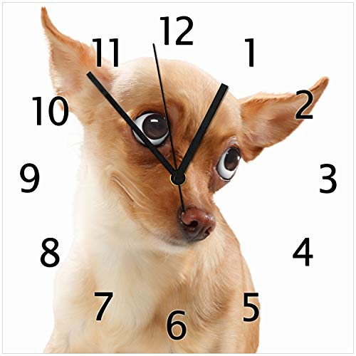 Wallario Design-Wanduhr Lustiger Hund mit fliegenden Ohren aus Glas, Motiv-Uhr Größe 30 x 30 cm, Schwarze Zeiger