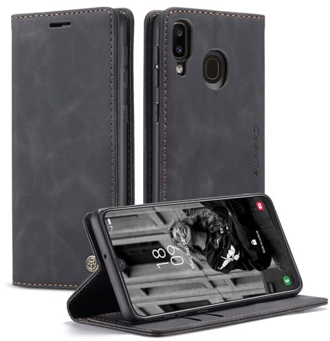 Cracedily Coque pour Samsung Galaxy A40 Pochette, Etui Protection Housse Premium en Cuir PU,Etui à Rabat Pochette de Portefeuille Étui pour Samsung A40 Case, Noir