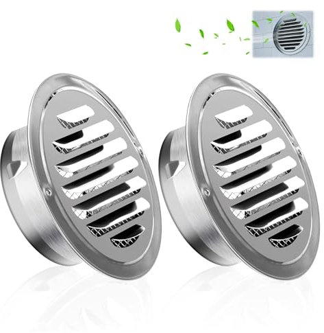 Lumeclat 2 Piezas Rejillas de Ventilación Redondas de Acero Inoxidable con Malla Antinsectos, con Tornillos, Rejilla de Escape y Protección Meteorológica, Ideales para Garaje,Armario,Ducha,Cocina,Baño