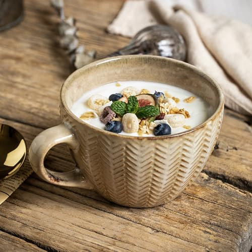 Tazza da caffè grande, 700 ml, grande ciotola con manico, ciotola per cereali con manico, tazza da caffè XXL, tazza da caffè grande in ceramica (giallo, 400 ml)